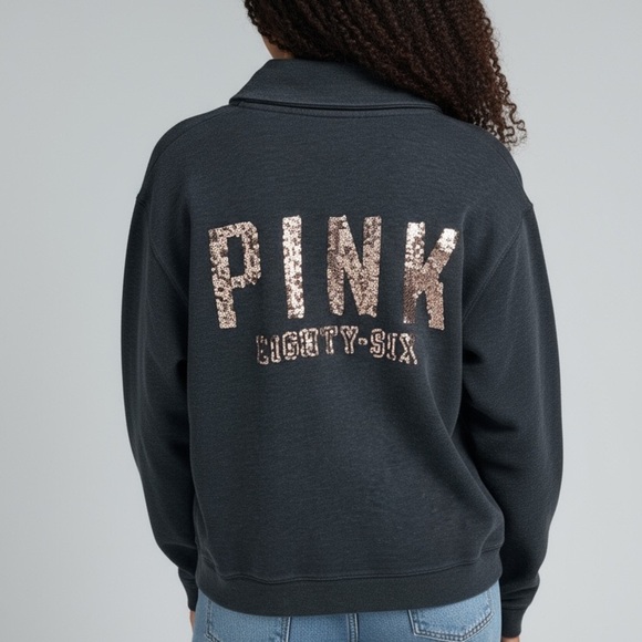 Victoria's Secret PINK Charcoal Sequence Quarter Zip - Picture 7 of 7